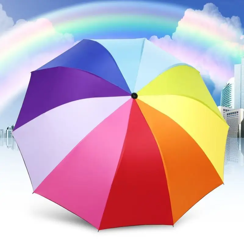 8 Rib Rainbow Umbrella Compact Folded Umbrella Pride Collapsible Kids Beach Rainbow Travel Parasol for rain sun Wedding Party
