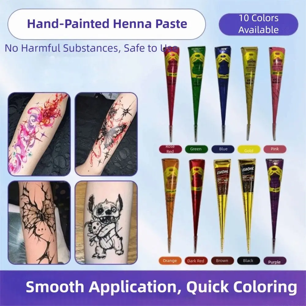 Easy-To-Use Henna Tattoo Cream Semi-permanent Temporary Henna Paste Cone Black Brown Temporary Tattoo Paste Cosmetic Use