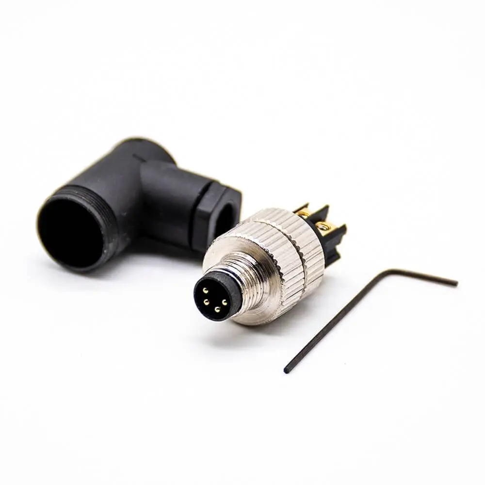 M8 Male 4Pin Connector Coding Assembly Plug Right Angle for Cable Unshielded