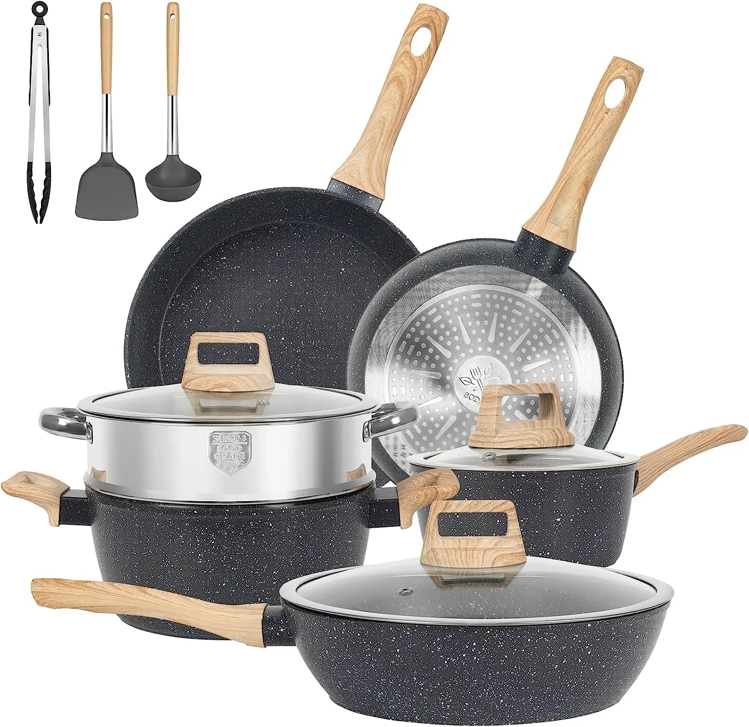 

12pcs Pots and Pans Set Non Stick Kitchen Cookware Sets Induction Cookware Nonstick Granite Cooking Set