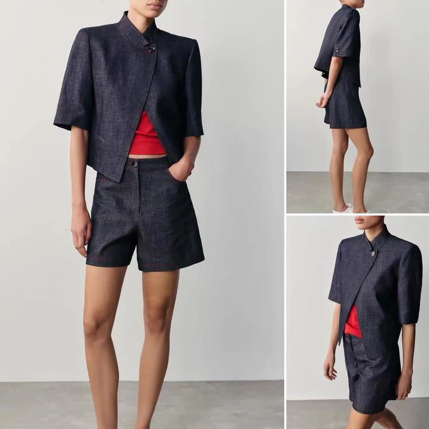 Early Autumn New Arrival Women's Casual Suit Jacket And Shorts Set ZR Style Polyester Fiber Button up Short Length