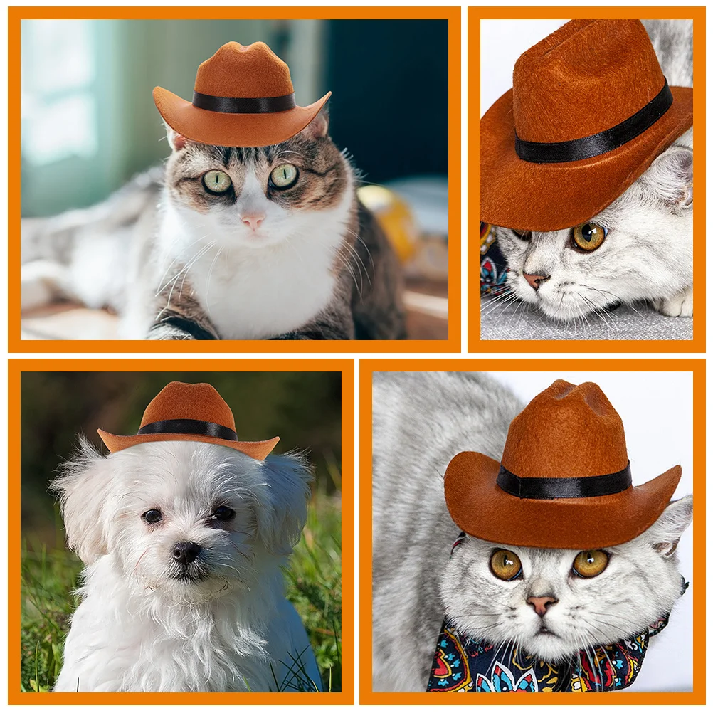 

Pet Cowboy Hat Non woven Brown Multi function Durable Cosplay Festival Photo Shoot Birthday Pet Accessories Dog Cat