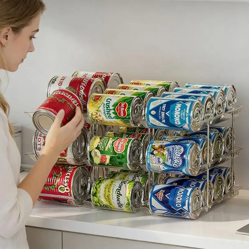 

Clear Plastic Can Rack Storage Shelf For Kitchen Cabinet Fit Cans Perfectly In 3 Layers D2RD