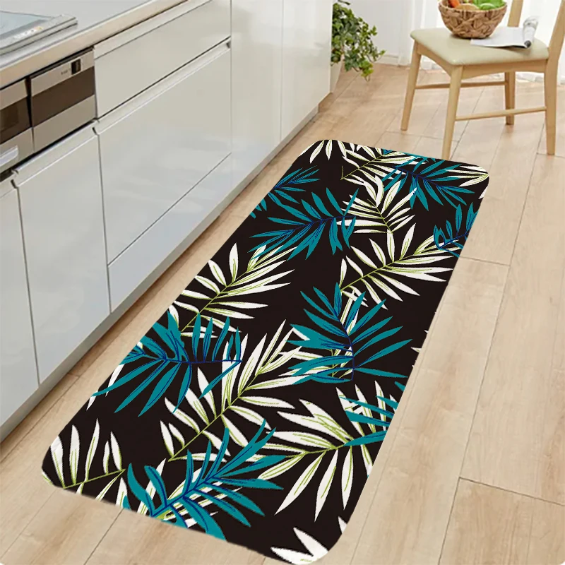 Plant Green Leaves  Bedroom Rug Entrance Simple Anti-slip Flannel Bath Living Room Hallway Floor Mats Carpet Bedside Foot Mats