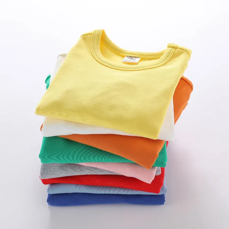 Spring Autumn Children Boys Girls T-shirt 100% Cotton Solid Casual Long Sleeve T-shirts for Kids Soft Kids Tops Unisex Clothes