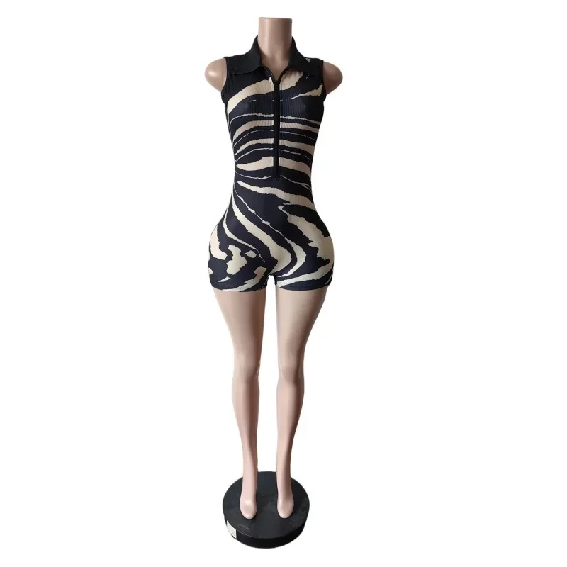 GUWU Moda donna Zebra Stampa a righe senza maniche Pagliaccetto Tutina 2025 Estate Zipper Fly Abiti generali Tute intere