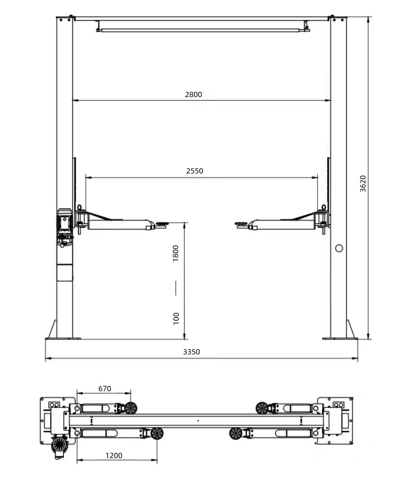 2-Post Hydraulic Car Lift 4000kg Capacity With Clear Floor Factory Price Installation Manual Included