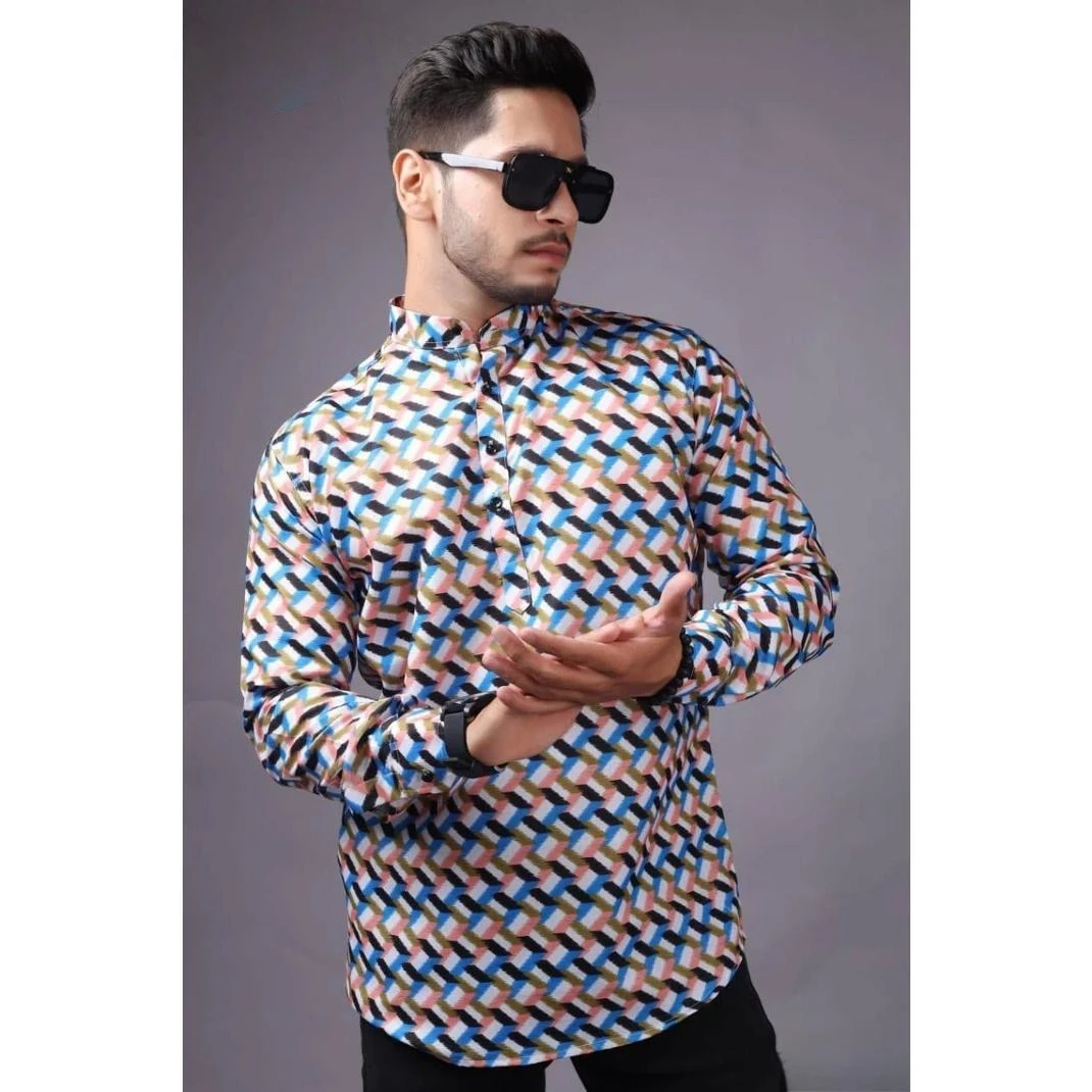 

Роскошная повседневная исламская арабская Абая в национальном стиле с этническим принтом и воротником-стойкой, молодежная мусульманская рубашка с длинными рукавами, Camisa Arabe