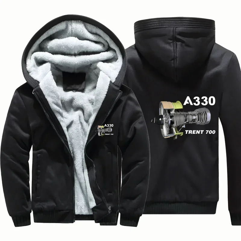A330 & Trent 700 Engine Fleece Warm Wool Aviation Pilots Flight Men Coat Jackets Zipper Hooded Thick Hoodies Sweatshirts