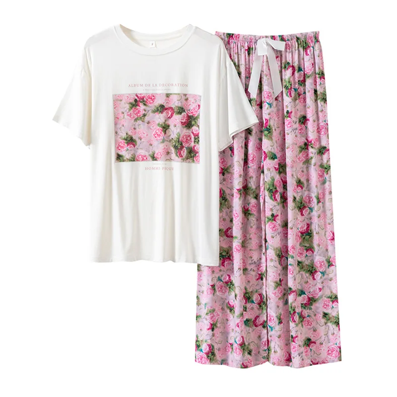 

Casual And Minimalist Modal Sleepwear For Women, Retro Oil Painting, Flower Short Sleeved Loose Women's Home Wear Nightwear