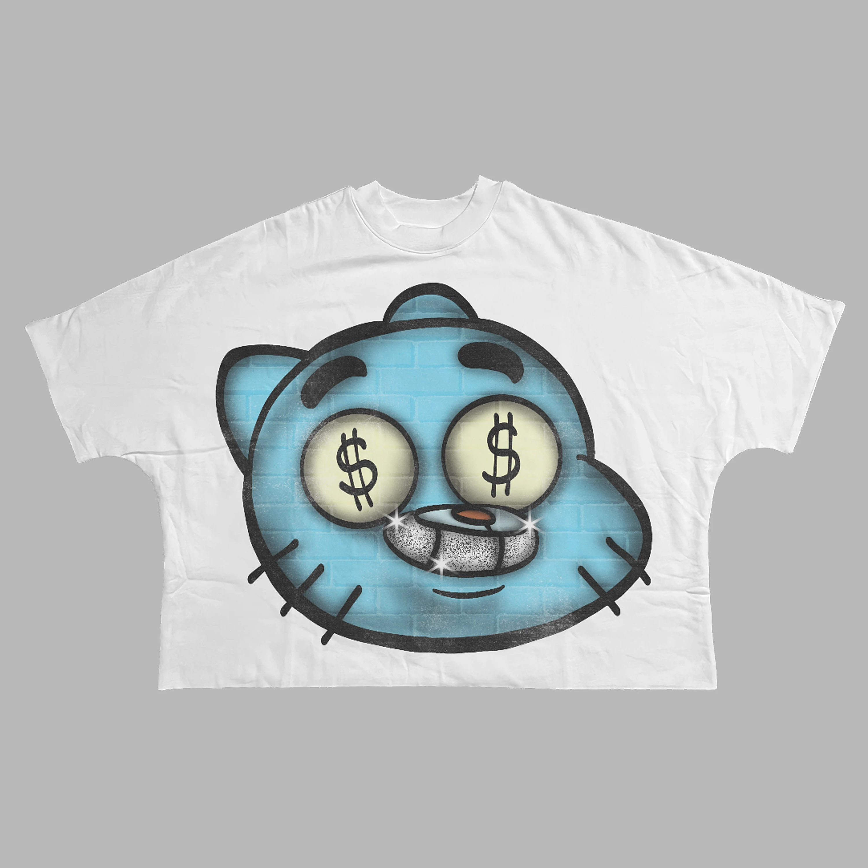 Money Eyes Cartoon Cat Y2K Meme Graphic Tee Cotton Mens Womens T-Shirt Summer Streetwear