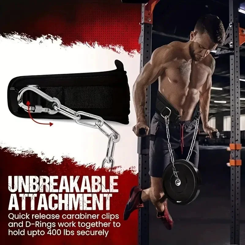Adjustable Lifting Belt with Chain Attachment CrossFit Weightlifting Support Thick Steel Buckle Powerlifting Weightlifting Belt