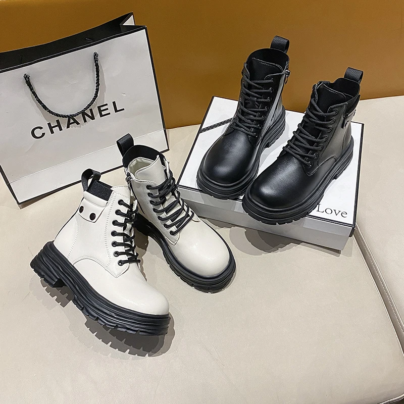 

Women's High-top Short Boots Autumn and Winter British Style Women's Short Boots Thick-soled Fur Marton Boots Vulcanized Shoes