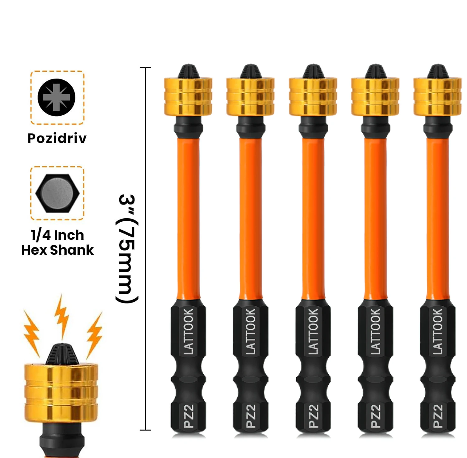 Picture 7: 5Pcs PZ2 Impact Screwdriver Bits Set 75mm Pozidriv Driver Bit Screw Driver Power Drill Bits