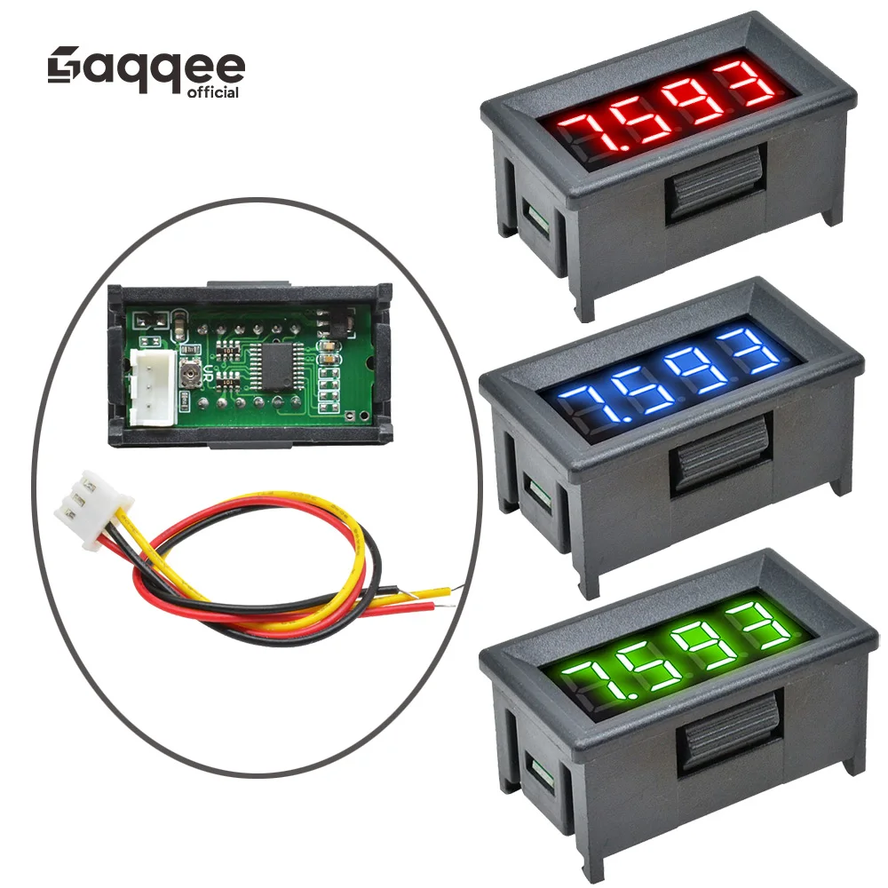 0.36 Inch DC 0-100V Mini Voltage Meter Voltmeter Gauge 3 Wire 4 Digits LED Display Digital Voltmeter Meter Red Blue Green