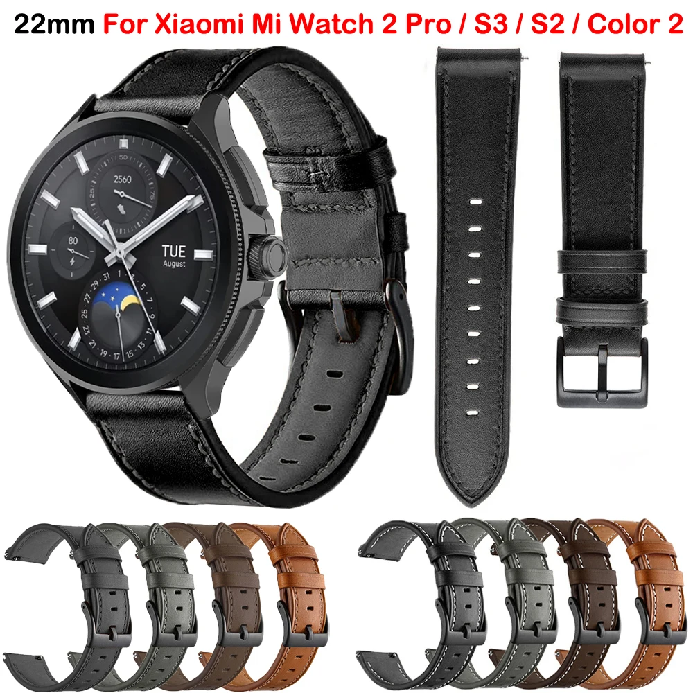 Bracelet de montre intelligente en cuir pour Xiaomi, remplacement du bracelet, 22mm, Mi Watch 2 Pro, S3, ltl\'s Active Pro