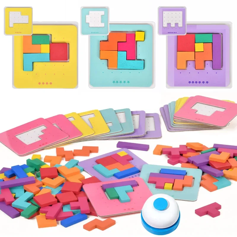 Montessori desktop quebra-cabeça brinquedos crianças jogo de mesa de batalha tangram matemática brinquedos blocos de construção placa cor forma treinamento para crianças presente