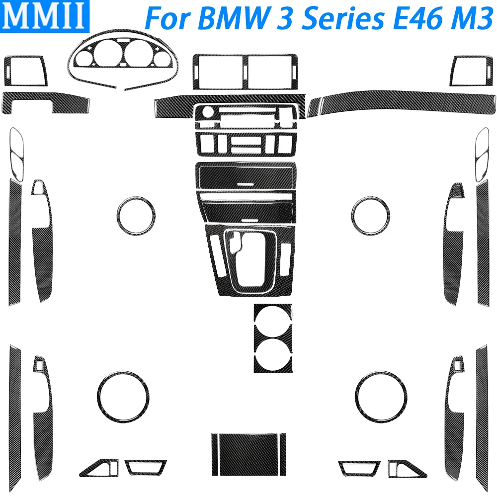 

For BMW 3 Series E46 M3 1998-2006 Real Carbon Fiber Gear Shift Air Outlet Vent Window Lift Dashboard Set Car Interior Sticker