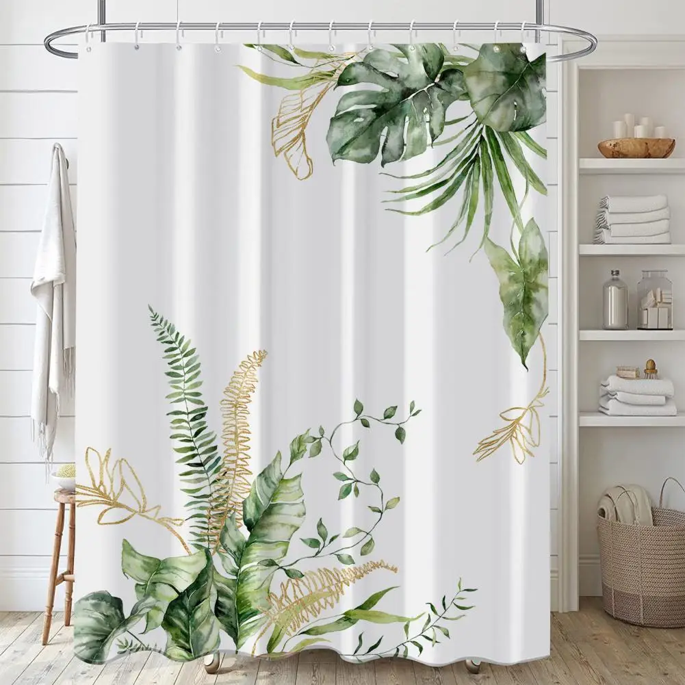 180*180cm Green Leaf Shower Curtain Fabric Shower Curtain Botanical Watercolor Banana Leaf Palm Bathroom Curtain Set With Hooks