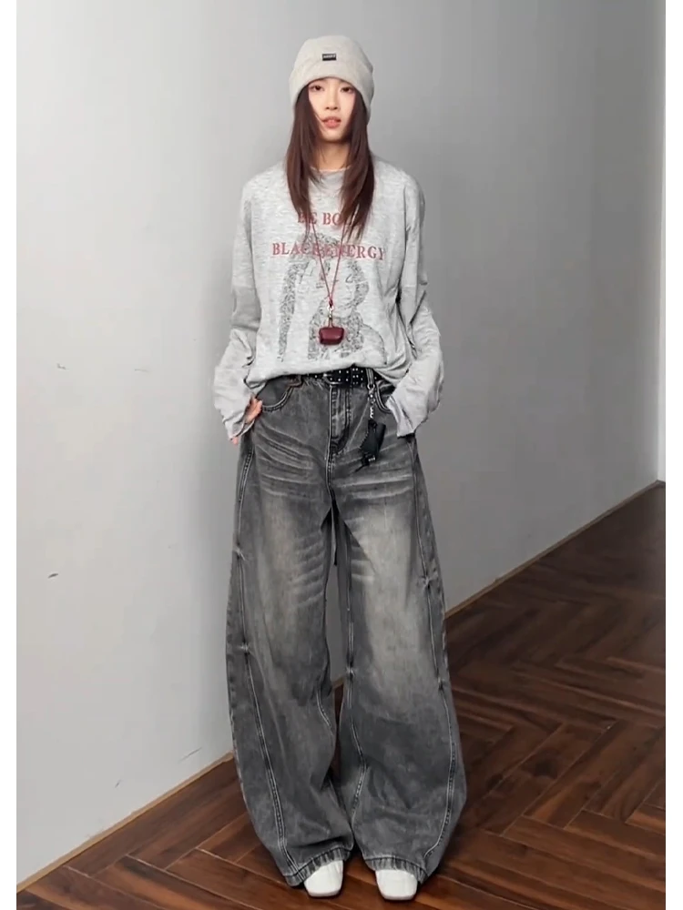 

ey American High Street Knife Jeans Loose Wide Leg Pants Trendy Brand Cool Street Sle Men Clean Fit Casual Jeans