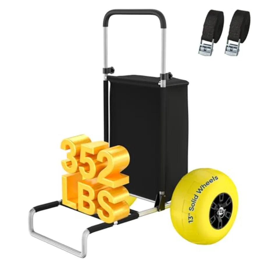 

Beach Wagon for Sand, Camping, Fishing Outdoor Yellow Aluminum Foldable Wagon with 13 Solid TPU Wheels, 352 lbs Capacity, Quick