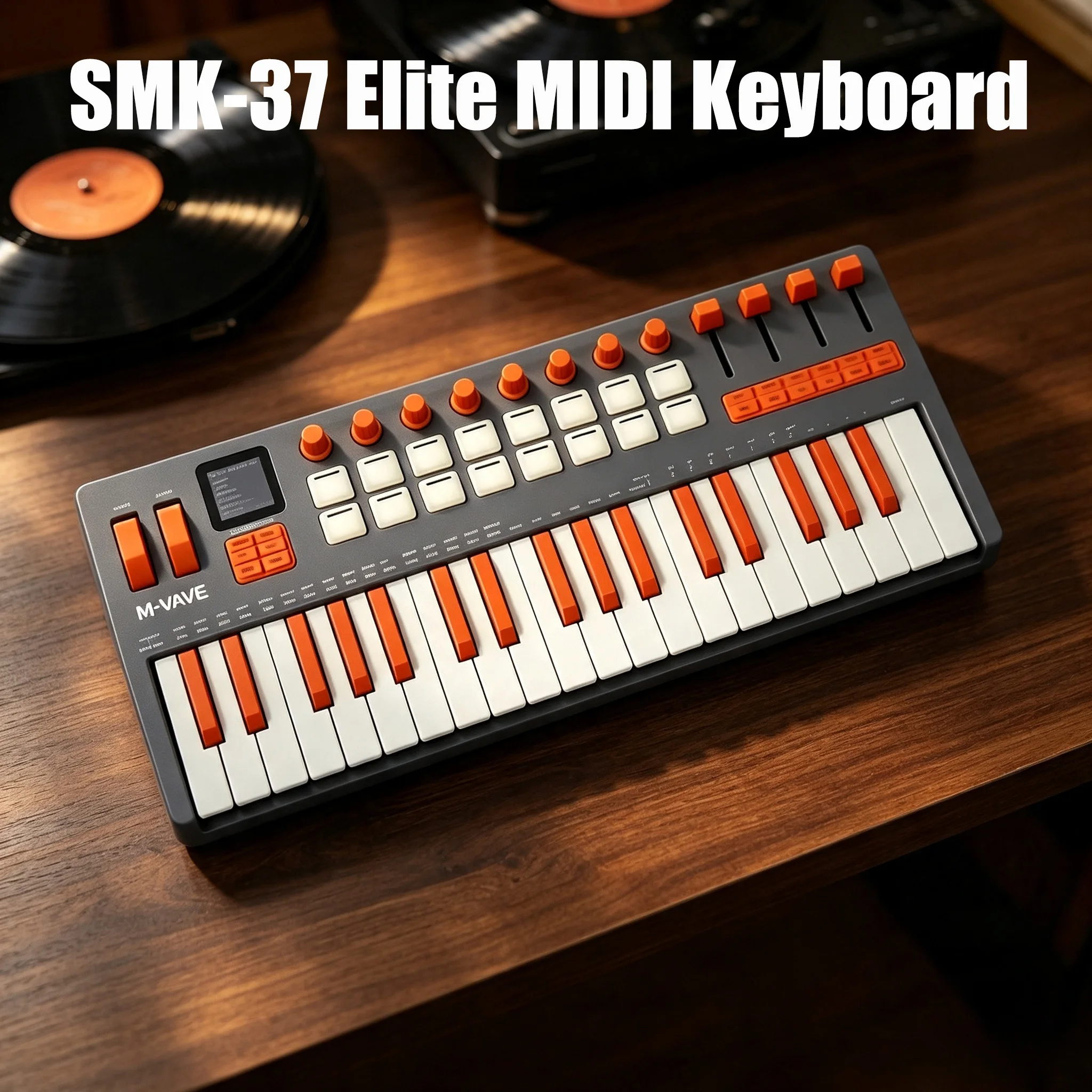 M-VAVE SMK-37 Pro Elite 37-Key Portable MIDI Keyboard, Integrated FM Synth 16 Drum Pads 10h Battery Grey-Orange