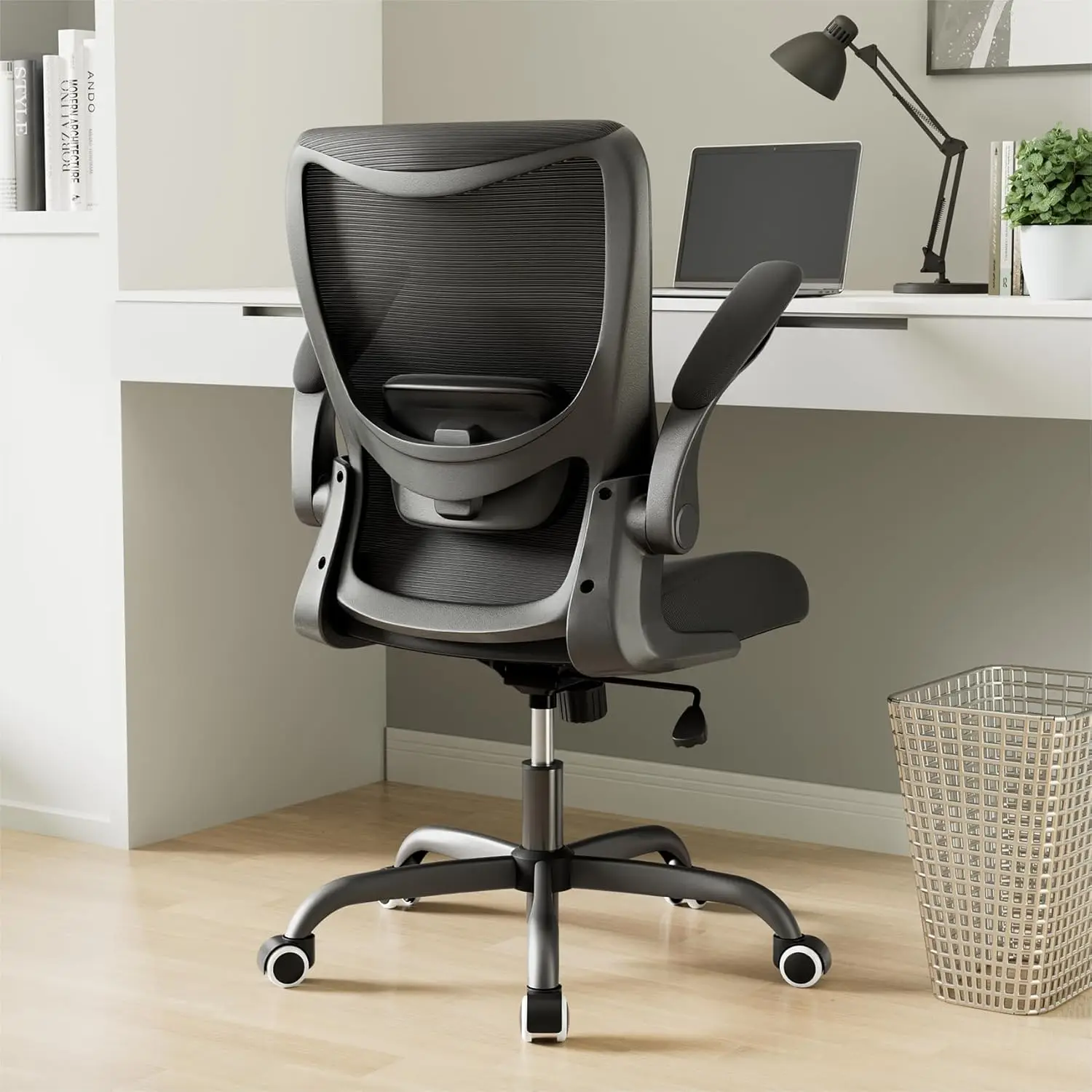 Silla de oficina ergonómica con soporte Lumbar ajustable y reposabrazos abatible, silla de ordenador de malla transpirable para el hogar