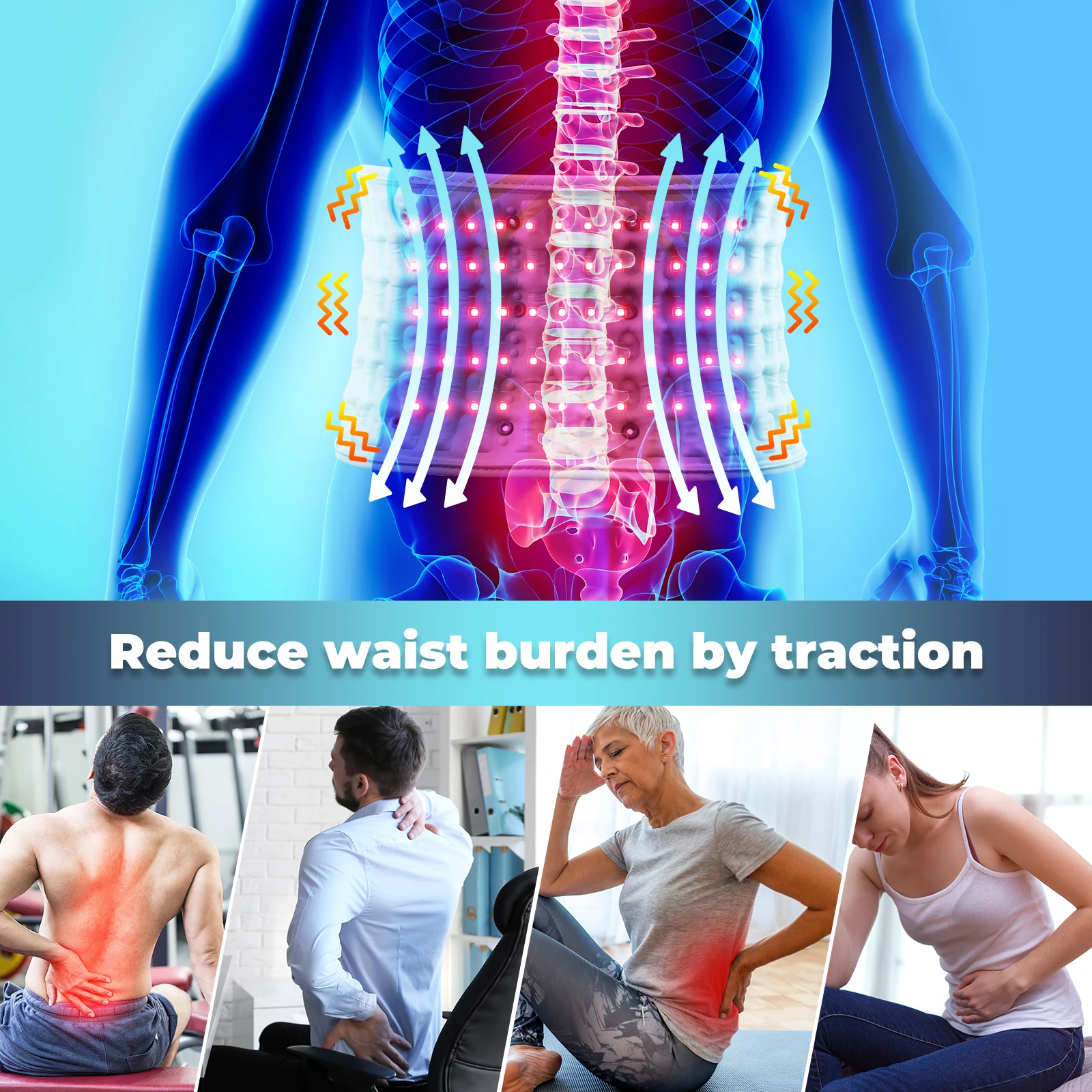 

Lumbar Traction Device Heating Airbag Inflatable Heated Pads Back Protector Waist Massage Relax USB Rechargeable Comfort Device