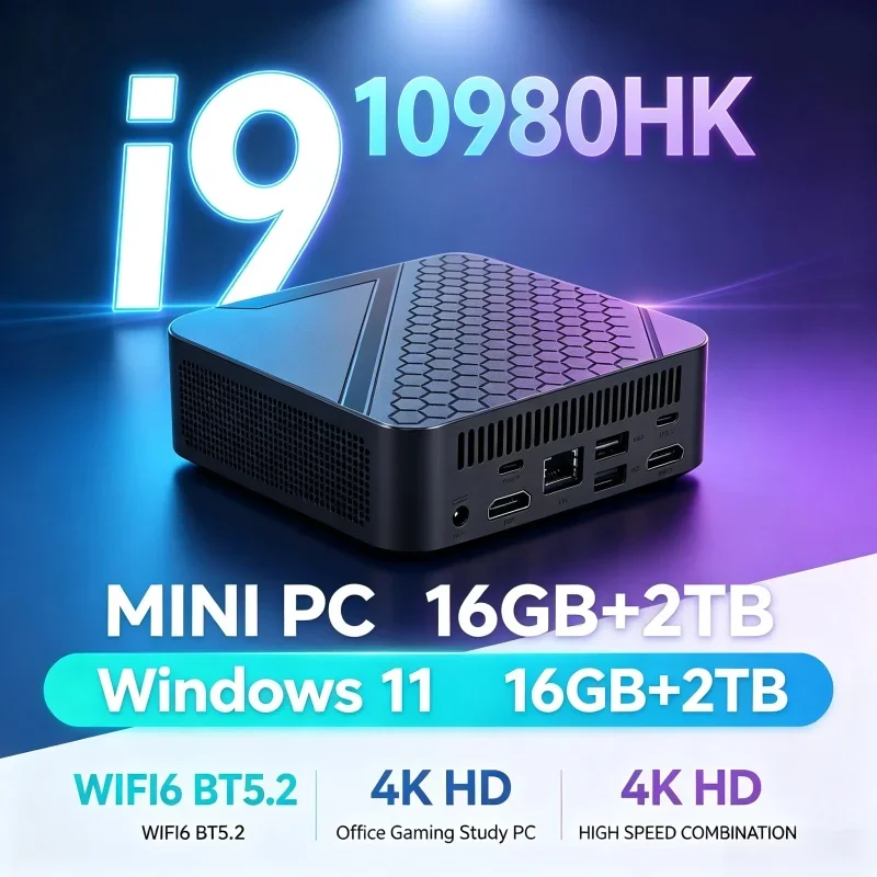 Intel I9‑10980HK Mini PC For Designer Video Editing Gaming 16GB RAM 1TB/2TB SSD WiFi6 Windows 11 High‑Performance Mini PC Host