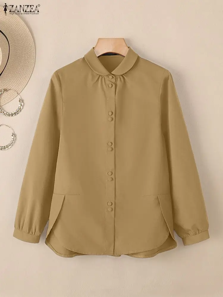 

Women Casual Chic Side Slit Shirts Daily Wear Long Sleeve Buttons Collared Solid Color Shirt Fall 2025 ZANZEA Woman Clothes 3XL