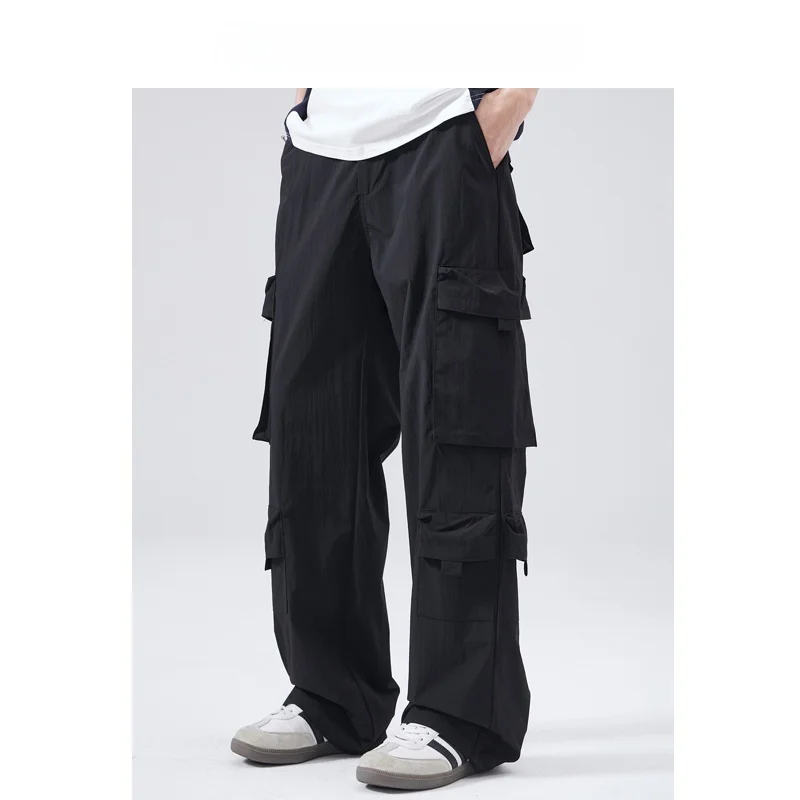 

American Retro ey Work Pants High Street Multi ket Sports Loose Straight Leg Wide Leg Casual Trousers for Men