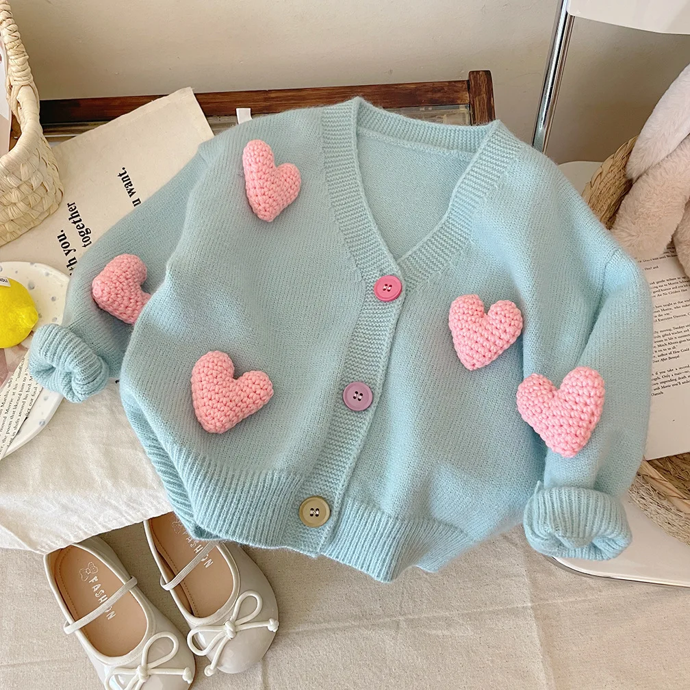 Children\'s Sweaters Love Decorated Girl\'s Knitted Cardigan Girls Winter Clothes Sweater Korean Style Toddler Girl Winter Clothes