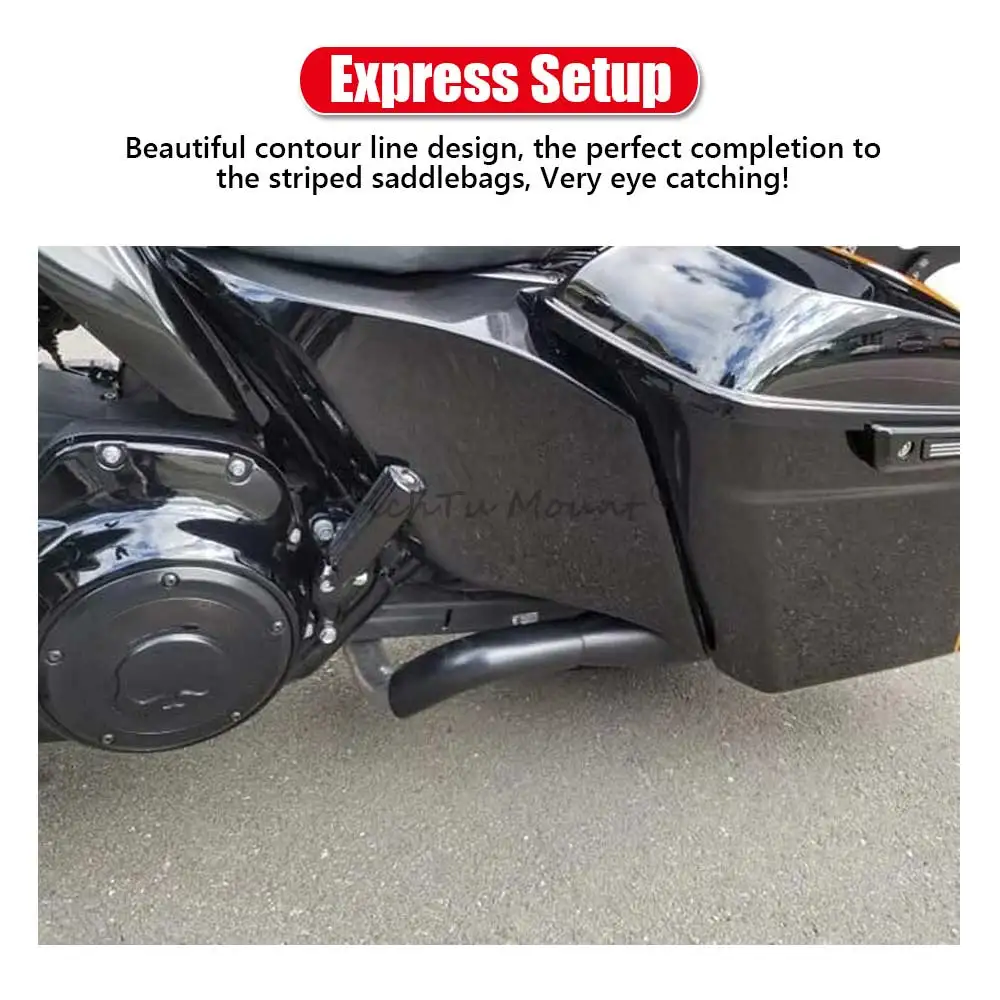 ملحقات الدراجة النارية مجموعة واحدة من أغطية جانبية ممتدة ممتدة من بلاستيك ABS أسود حي مناسب لدراجة Harley Touring Road Glide 2009-2013