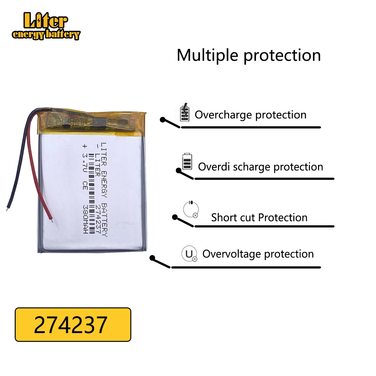 274237 3.7V 380MAH akumulatory polimerowe MP3 MP4 MP5 GPS 274237 NWZ-E345 MWZ-E373 MWZ-E383 A864 A865 LIS1425HNPC