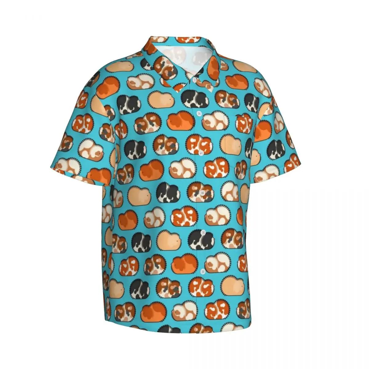 Camisa informal con estampado de conejillo de indias para hombre, blusa hawaiana clásica de manga corta con estampado de Animal lindo, blusa transpirable de gran tamaño para playa