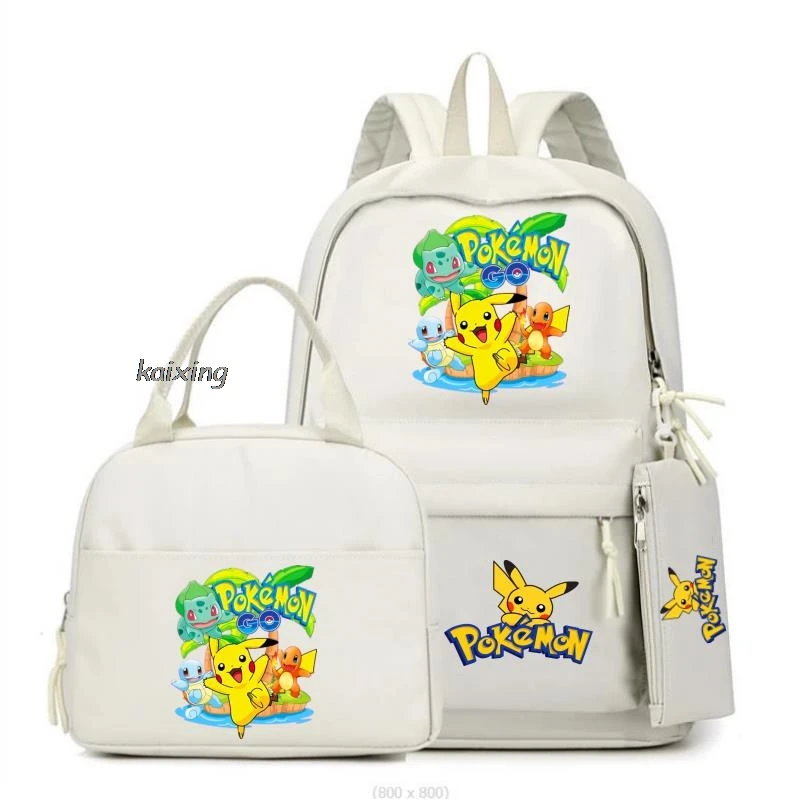 Nowy MINISO Zestaw Pikachu Pokémon 3Pcs Bookbag Plecak dla dzieci Chłopcy Dziewczynki Torby szkolne Torba na ramię Torba na lunch Codzienne plecaki