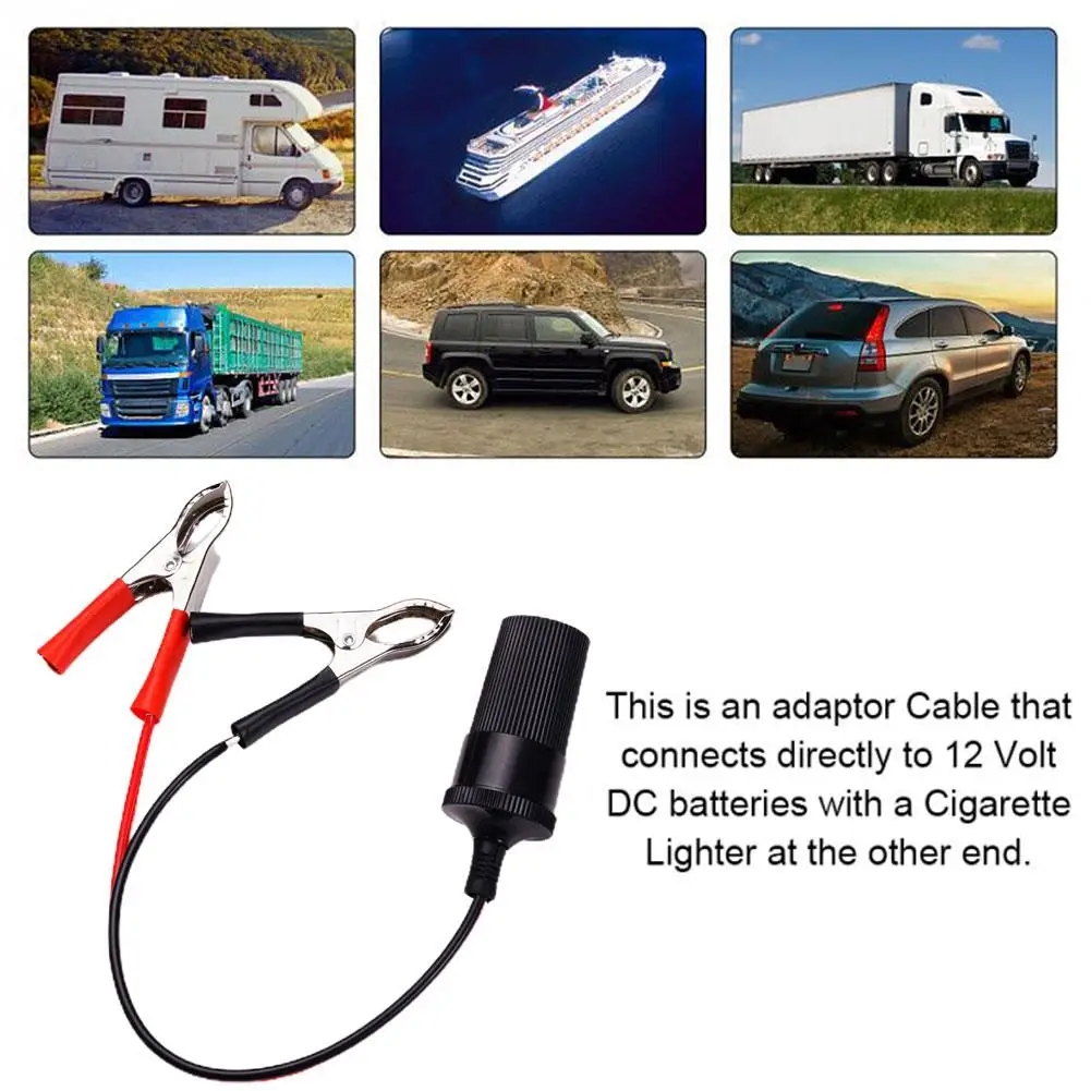 Car Cigarette Lighter 12V Power Female To Alligator Connector Terminal Adapter Clip-on To Socket Auto Battery Extension Cli J0M6