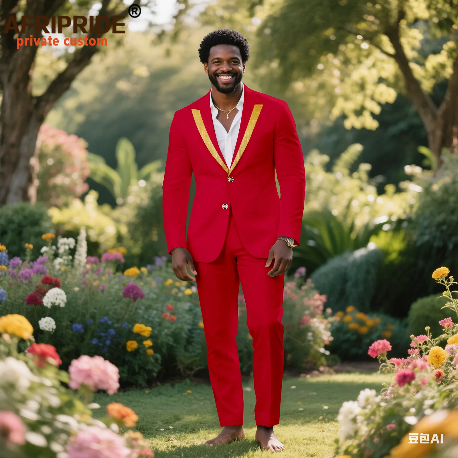 African Suits for Men Slim Fit Embroidery Two Buttons Jacket and Pants 2 Piece Set Dashiki Outfits for Wedding 2516064