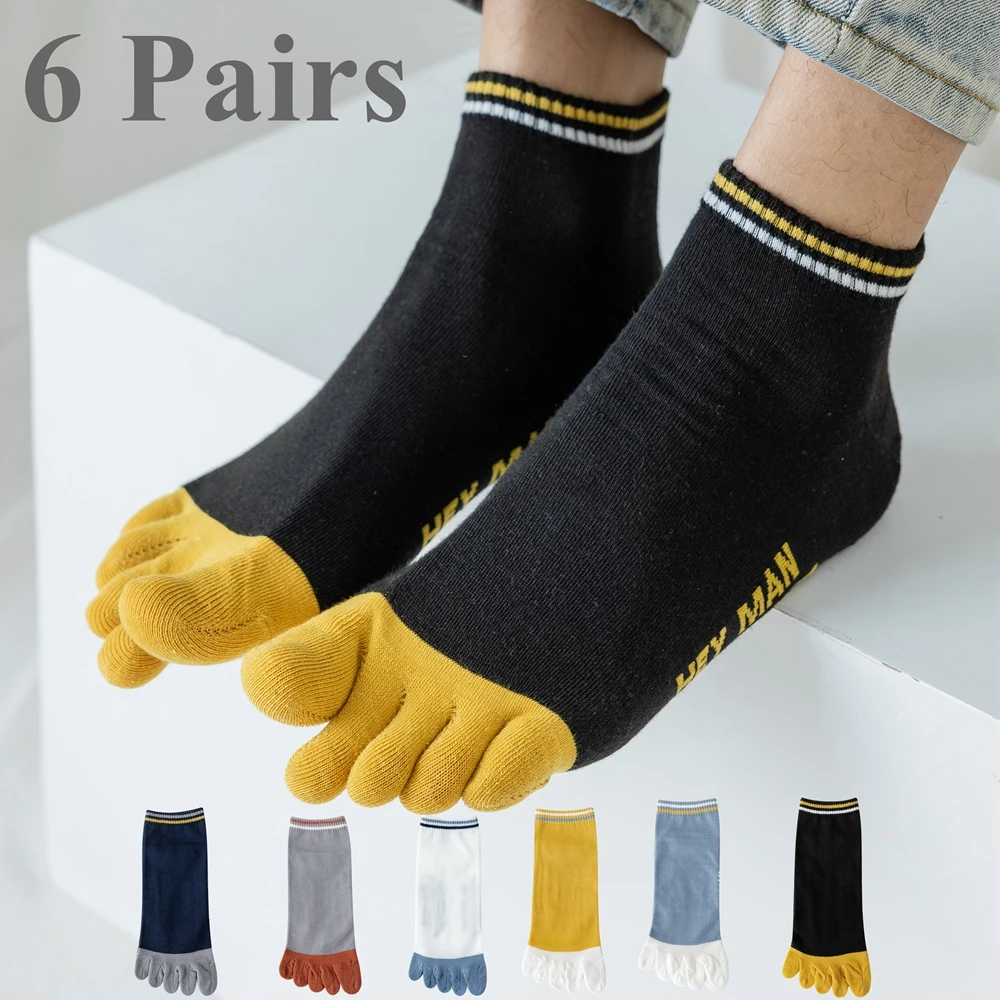 6 Pairs Split Toe Socks Men Low Cut Ankle Socks with Fingers High Quality Cotton Five 5 Fingers Socks Spring Summer Thin