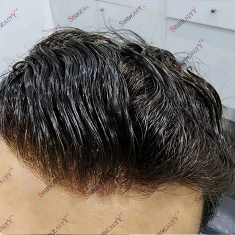 

Super Durable Skin Poly Human Hair Capillary Prosthesis Mens Toupee Natural Hairline 100% Human Hair Wig Microskin Full PU Base