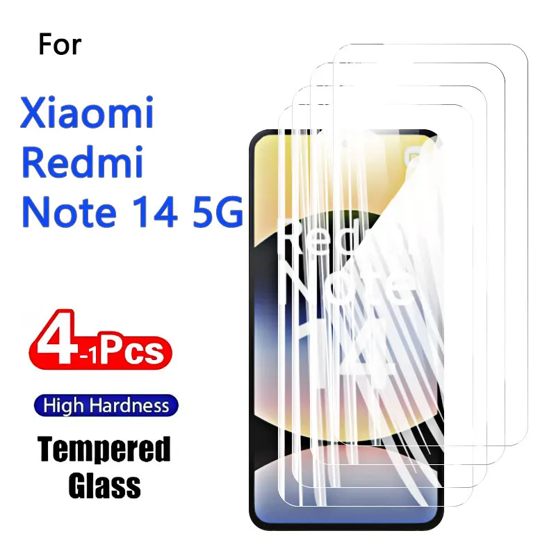 1-4pcs Screen Protectors For Xiaomi Redmi Note 14 5G Tempered Glass Crystal HD 9H High Aluminum Anti Scratch Case Friendly 6.67\