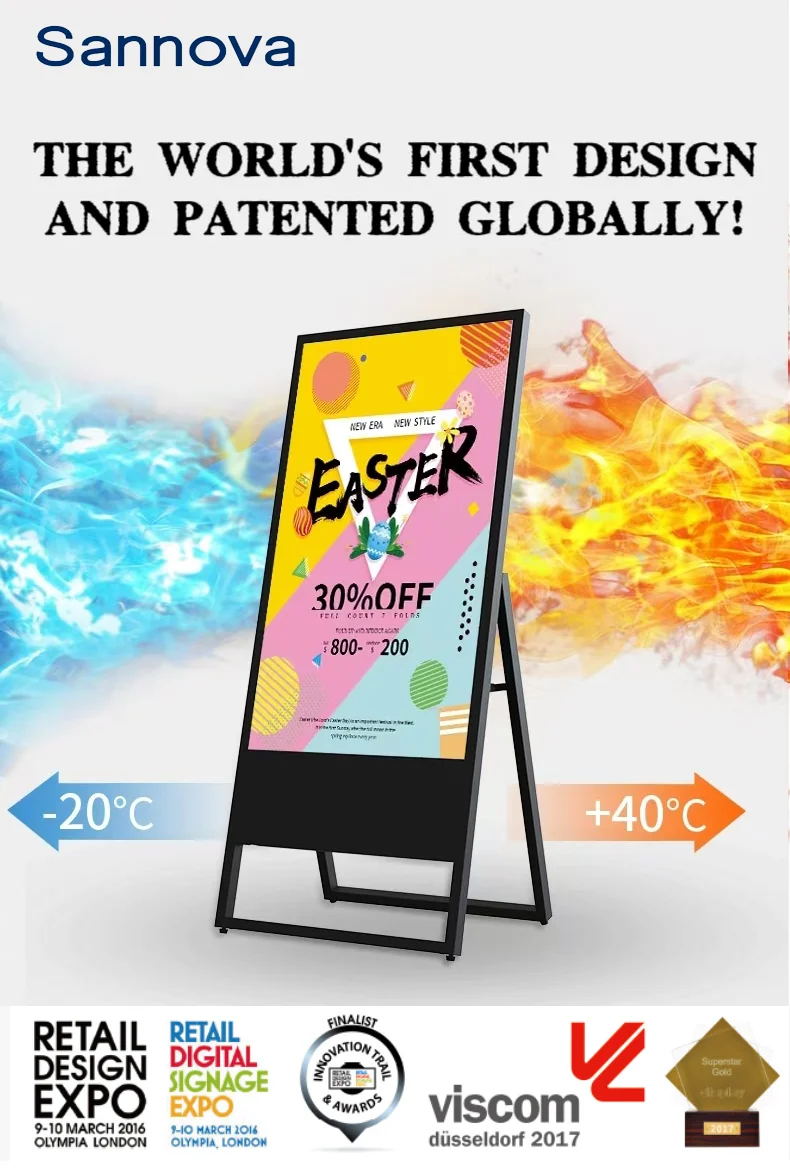 43 pollici 1000 nit portatile semi-esterno in piedi segnaletica digitale LCD ultrasottile pubblicità mobile Wifi Android visualizza chiosco
