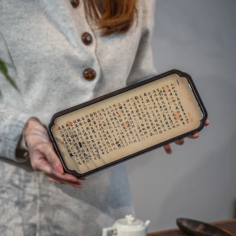 

Bamboo Dry Tea Tray for Home - Small Retro Guochao Pot Holder with Lanting Xu Bamboo Shadow Pattern