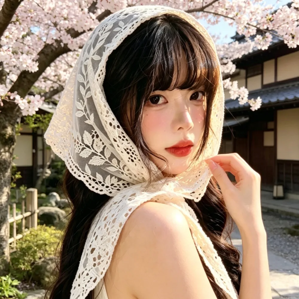 

Lace Triangular Headscarf For Women Simple Polka Dot Hair Accessory French Retro Countryside Style Headband Hair Accessories