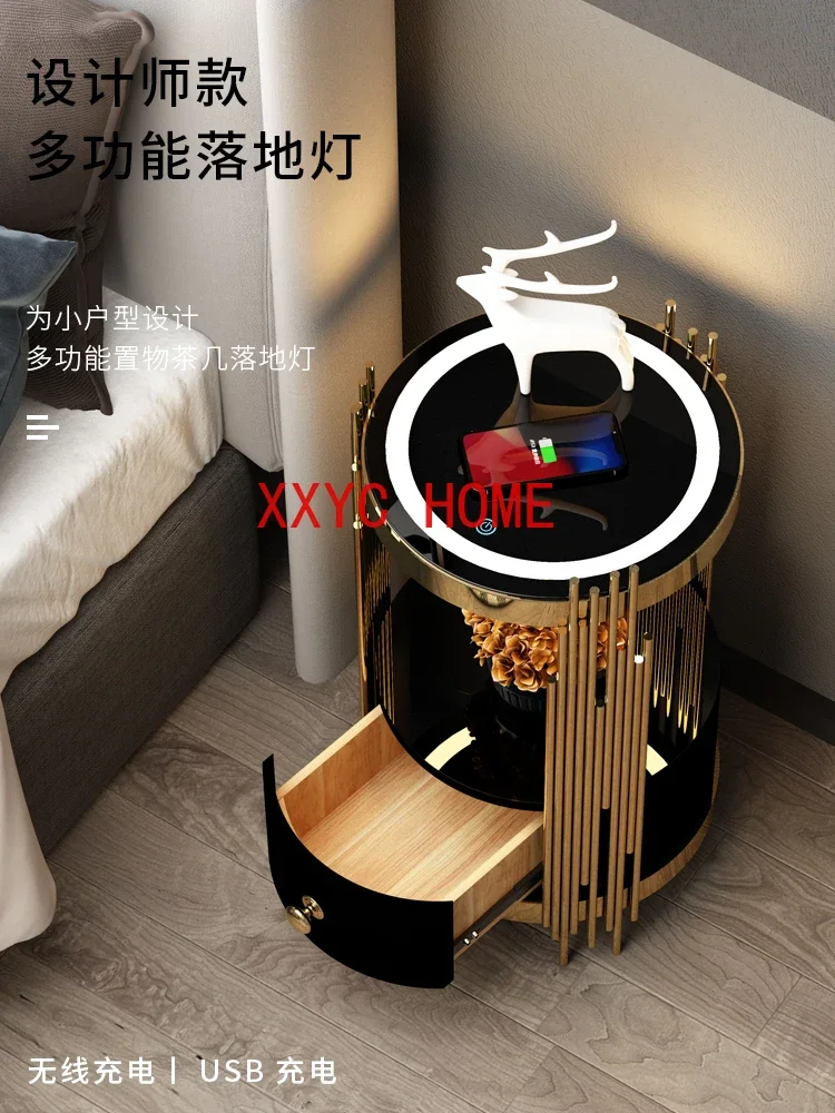 Bedroom Sofa Edge Coffee Table Minimalist Light Luxury Wireless Charging Storage Rack Integrated Table Lamp