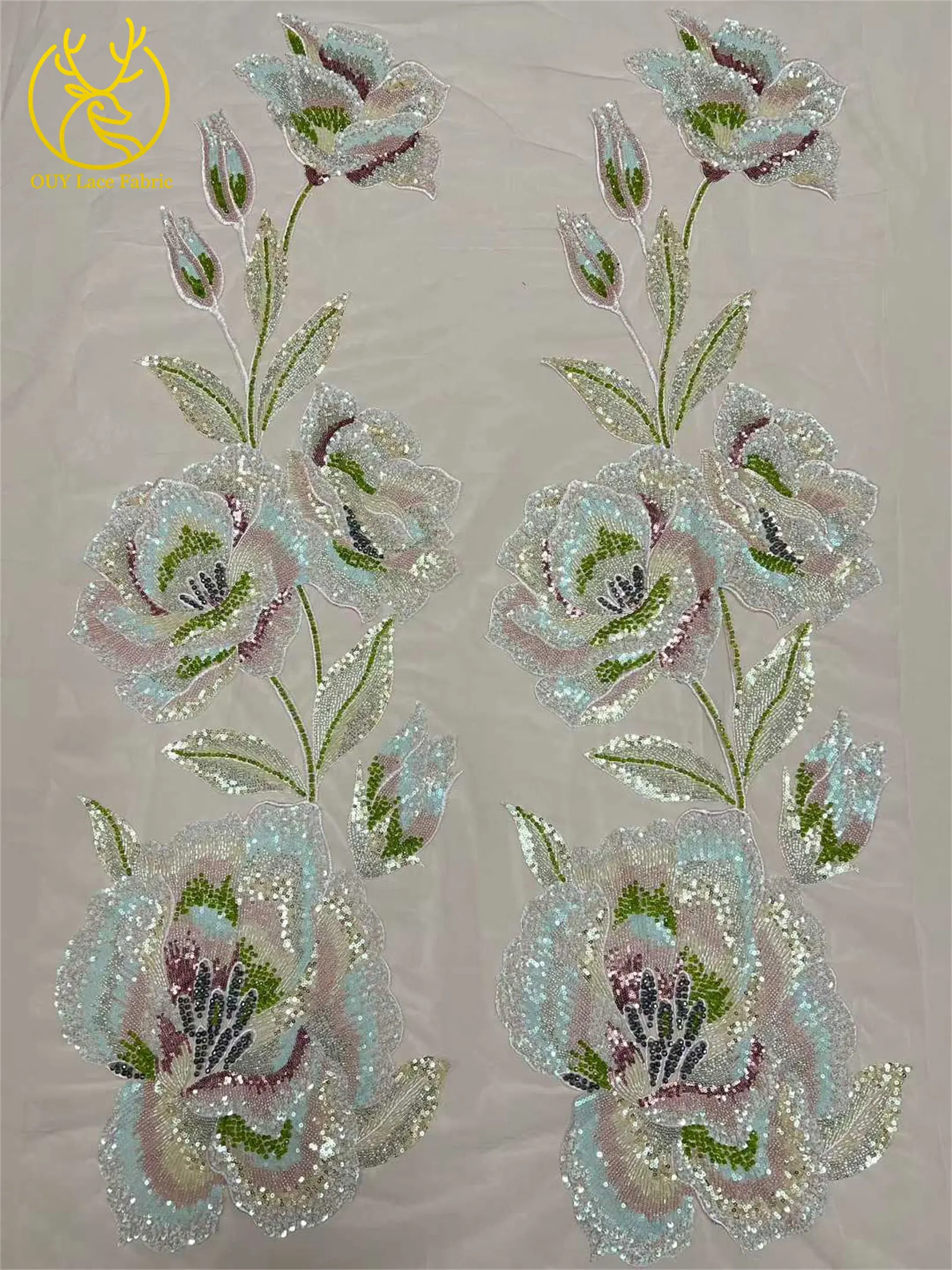 Nigeria Große Blumen Perlen-Spitzenstoff 2026 Luxuriöser Afrikanischer Spitzenstoff 5 Yards Französischer Pailletten-Spitzenstoff für Party- und Abendkleider – Detail 24