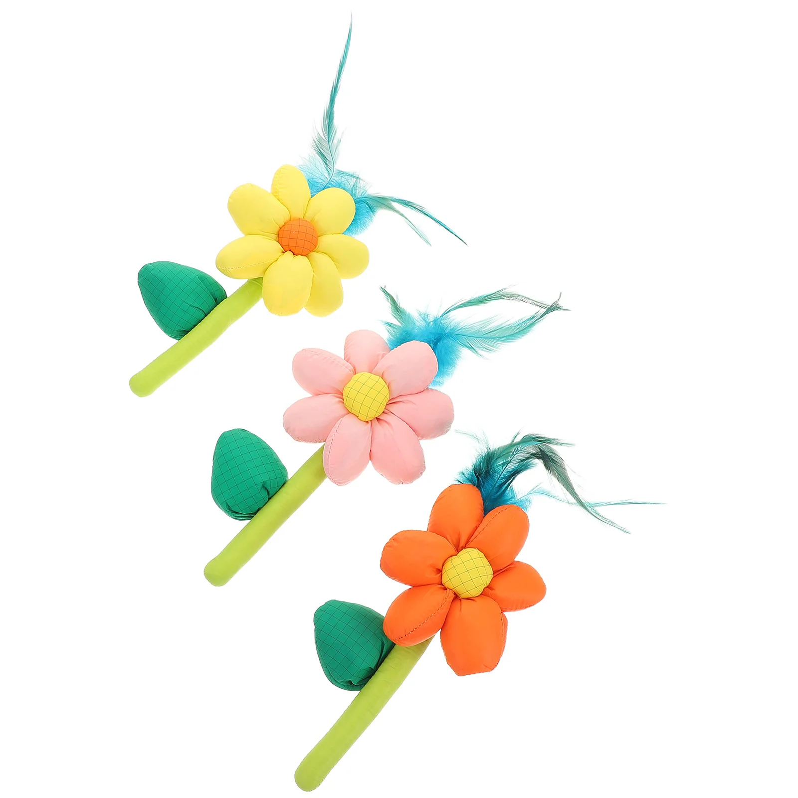 

3pcs Cat Teaser Stick Fabric Flower Plume Design For Interactive Kitten Play Stimulation Indoor Cat Durable Pet Teasing