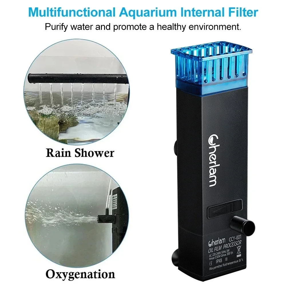 Fish Tank Oil Film Eliminator Filter Aquarium Surface Oil Skimmer Filter Integrated Aeration & Filtering System for Clear Water