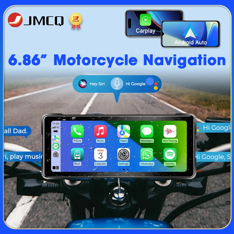 

JMCQ 6.86 Inch Universal Carplay Moto Navigation Wireless Carplay Apple Android Auto For Motorcycle GPS Siri Voice Dual BT