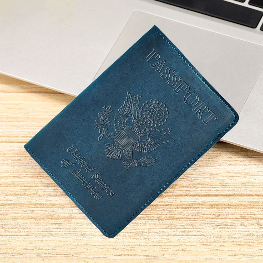 Custodia per passaporto in vera pelle, accessori da viaggio USA, porta menu, custodia per passaporto America